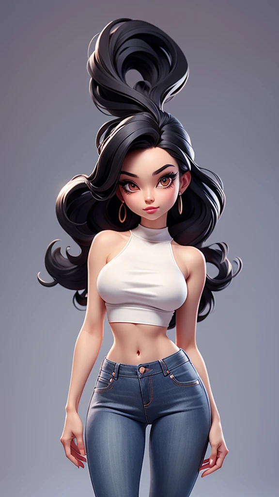 1 female, dark skin, slanty eyes, loop earings, long black straight hair, skimpy dress, black leather jacket crop top, Tight jeans, slim waist, fiesty look, Masterpiece, 4k, University background.
