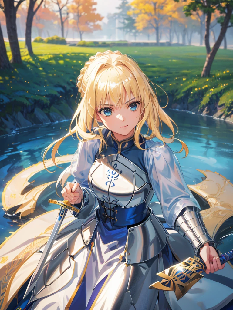 (masterpiece:1.4), (Highest quality:1.4), Realistic, One girl, Artoria Pendragon, armor,, (destiny/Stay Night\), sword, holding sword:1.1), High resolution, Cowboy Shot, Outdoor, unity 8k wallpaper, (figure:0.8), (Beautiful attention to detail:1.6), Highly detailed face, Perfect lighting, Highly detailed CG, (3D Face:1.1), (Shiny skin:1.5), (超High resolution intricate face details), (Facial skin pores:1.3), 超High resolution cloth texture, (Canon EOS-1D X Mark III camera for outstanding detail:1.2), (Combined with Canon EF24-70mm f/2.8L II USM Lens:1.2), (エクスカリバーのswordを持っている:1.2)