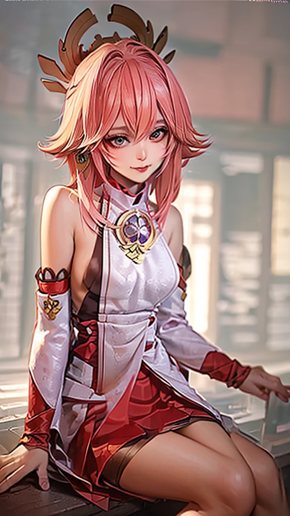 (8K, Highest quality, masterpiece:1.2), (SFW:1.3), (Realistic, photo-Realistic:1.37), Super detailed, 1 Girl,cute, alone,Beautifully detailed skies,Detailed Cafe,night,Sitting,Date,(Red nose),(smile:1.1),(Mouth closed) Medium chest,Beautiful attention to detail,(Collared shirt:1.1), bow tie,Pleated skirt,(short hair:1.2),Floating Hair