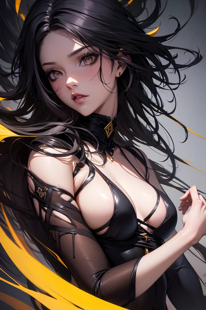 Aesthetic, horror Devil dark painterly style, modern ink, girl celina + Naruto sexy elegant hot withe black yelow Neon blood dark jeans short tshirts Brasil tattoo, expressive pose, urbanpunk, multi-layered perfect texture background, neo-expressionist, Russ Mills, Ian Miller, Harrison Fisher, Brian Froud, Jeremy Mann, Steadman , Hanuka, Klimt, Bell, Hobbie, Newton, greg rutkowski, atmospheric, hyperdetail, artstation trend, artgerm, deviant art, octane, masterpiece, complex art, intricat