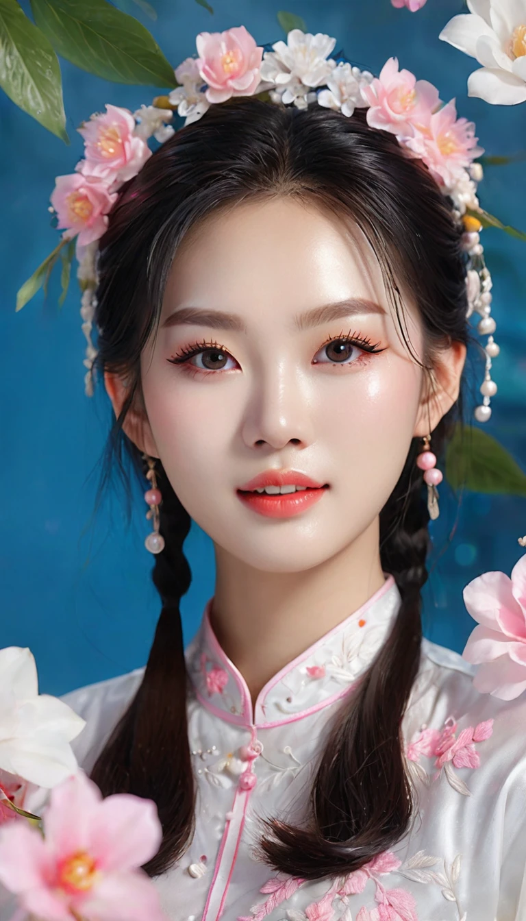 very beautiful girl, asian mixed idol model;
(((girl wearing a silk shirt embroidered with flowers, leaves, birds, colourful)));
((lifelike:1.2)), ((masterpiece:1.2)), ((chất ảnh lượng High nhất)), ((not NSFW)), ((8k)), CG, HD, ((high solution và tương phản)), ((Super nice graphics)), ((professional)), ((màu sắc detail và rực rỡ)), ((Super smooth image)), ((kỹ thuật ảnh nâng High)), ((Real RAW)), ((Kết cấu ảnh perfect)); Complex lighting, yellow-black rays, ((Face lighting));
Sunlight ((lấp leavesnh)), ((illuminate the girl&#39;s body));
glossy pink lips, Pink eyeshadow, eyelash, pink Chest, cosmetics, bright white skin, lỗ chân lông detail, da stretch ball, da stretch ball; bàn tay perfect, spotless; Ivory white skin, ruddy, stretch ball, shiny;
golden red hair, smooth, floating in the sunlight, detail;
blue eyes, charming, ((trang điểm high solution)), true, ((wet)), detail, Pink eyeshadow; 
Two delicate eyelids, đẹp perfect, detail, eyelash đen;
Arched eyebrows, sir, high solution, detail;
khuôn mặt xinh đẹp và perfect, nice, light makeup, cân đối perfect, đẹp đến từng detail, ((shiny)), cosmetics;
pretty nose, lovely, High, detail;
pink Chest, prominent cheekbones, detail;
đôi môi charming, glossy pink lips;
Bright smile, pure white teeth, detail;
Beautiful hands, perfect, ((no error)), no disability;
cơ thể siêu perfect, full of life;
