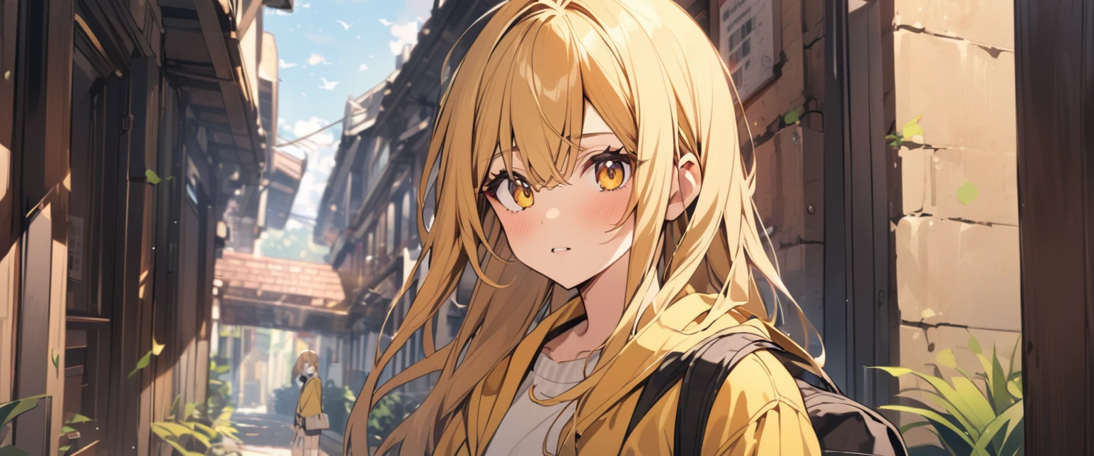 Female college student wearing yellow clothes