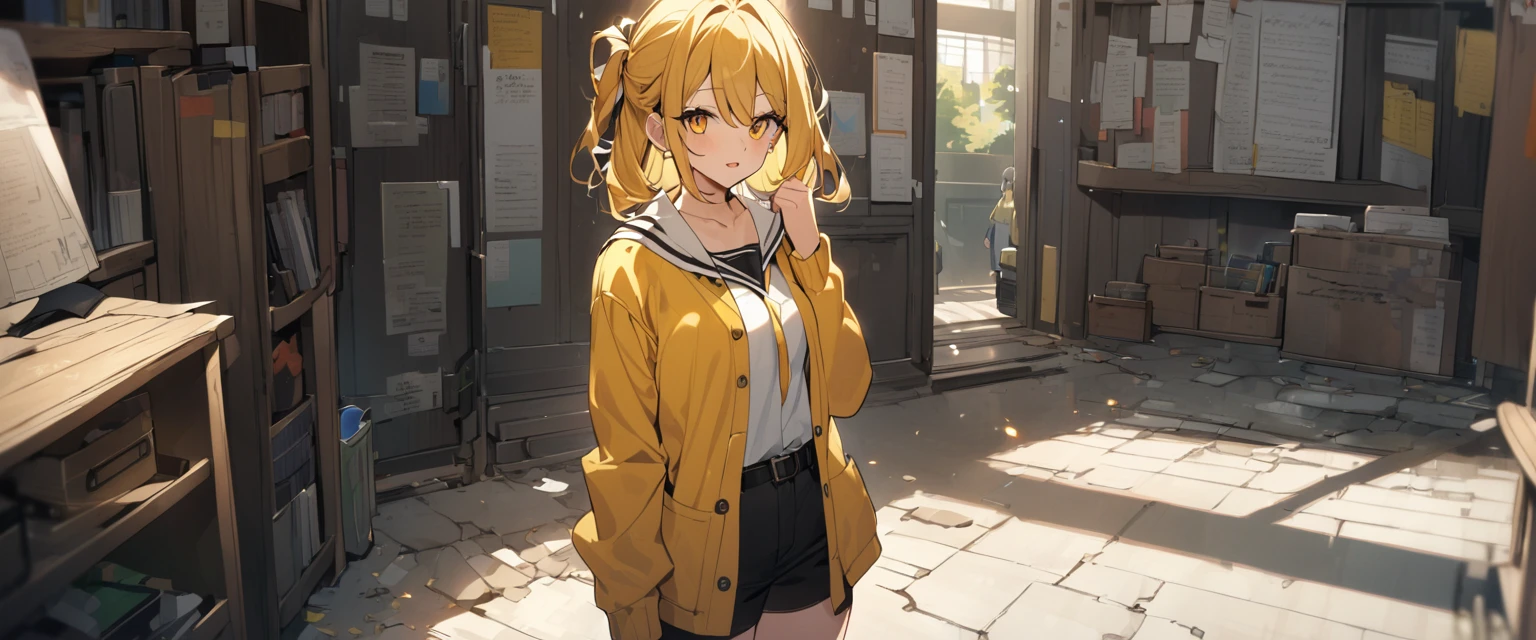 Female college student wearing yellow clothes