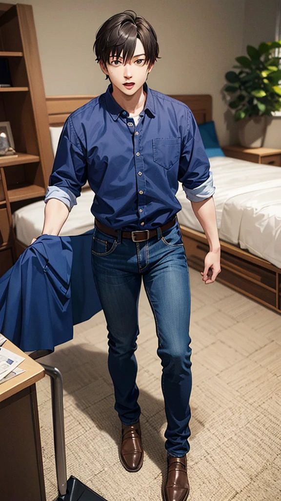 Jason from Friday the 13th (Super detailed、Real、Highest quality:1.2)、In today's cybercrime arena、Samurai's Hand、Jacket、ボンバーJacketを身に着けた、1 boy with long, spiky hair。The boy holds a sword in his hand、Standing against a blank background。This scene、Set in a futuristic sci-fi environment with edgy colors and dramatic lighting。