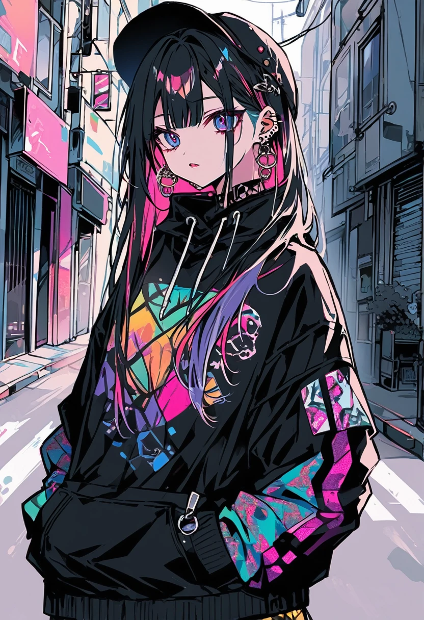 Inner color hair、Tattoo、Earrings、Street fashion