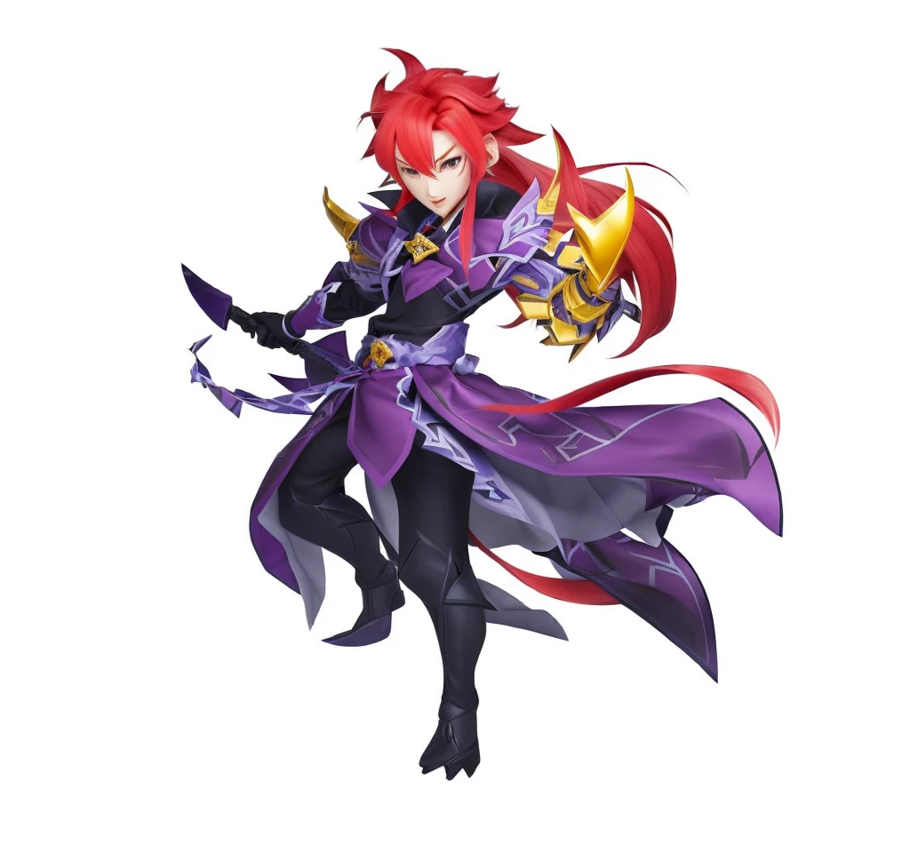 A cartoon image of a red-haired man wearing a purple dress, Genshin Impact impact character, keqing from Genshin Impact impact, zhongli from Genshin Impact impact, Duelist Style, ayaka Genshin Impact impact, Genshin Impact, ayaka game Genshin Impact impact, Genshin Impact impact style, Official Character Art, video game Genshin Impact impact