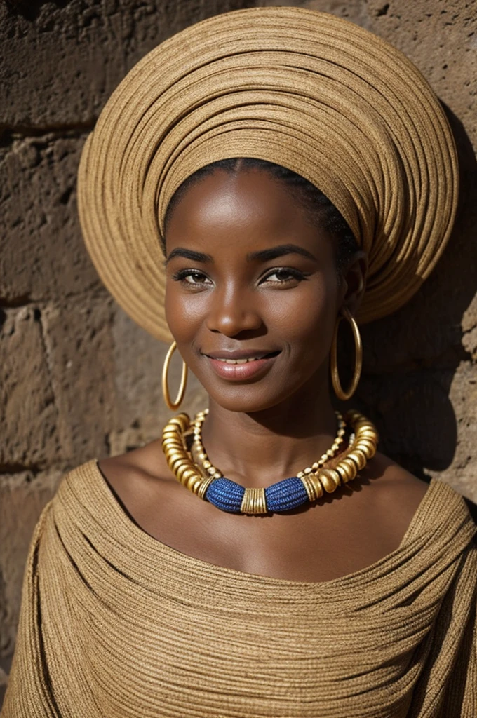 Fille habillé, africain, noir, L'oeil d'Anbar, Raccourcis blonds, De 16 à 25 ans ,Porter uniquement le collier, corps entieresbienne, lèvres boudeuses, Énorme nyuubou suspendu et taille tona