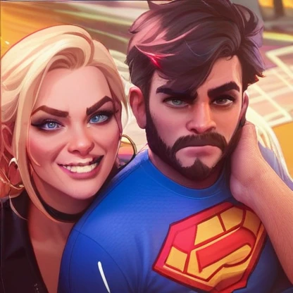 Angry man hugs sexy blonde woman