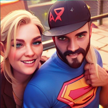 Young man hugs sexy blonde woman