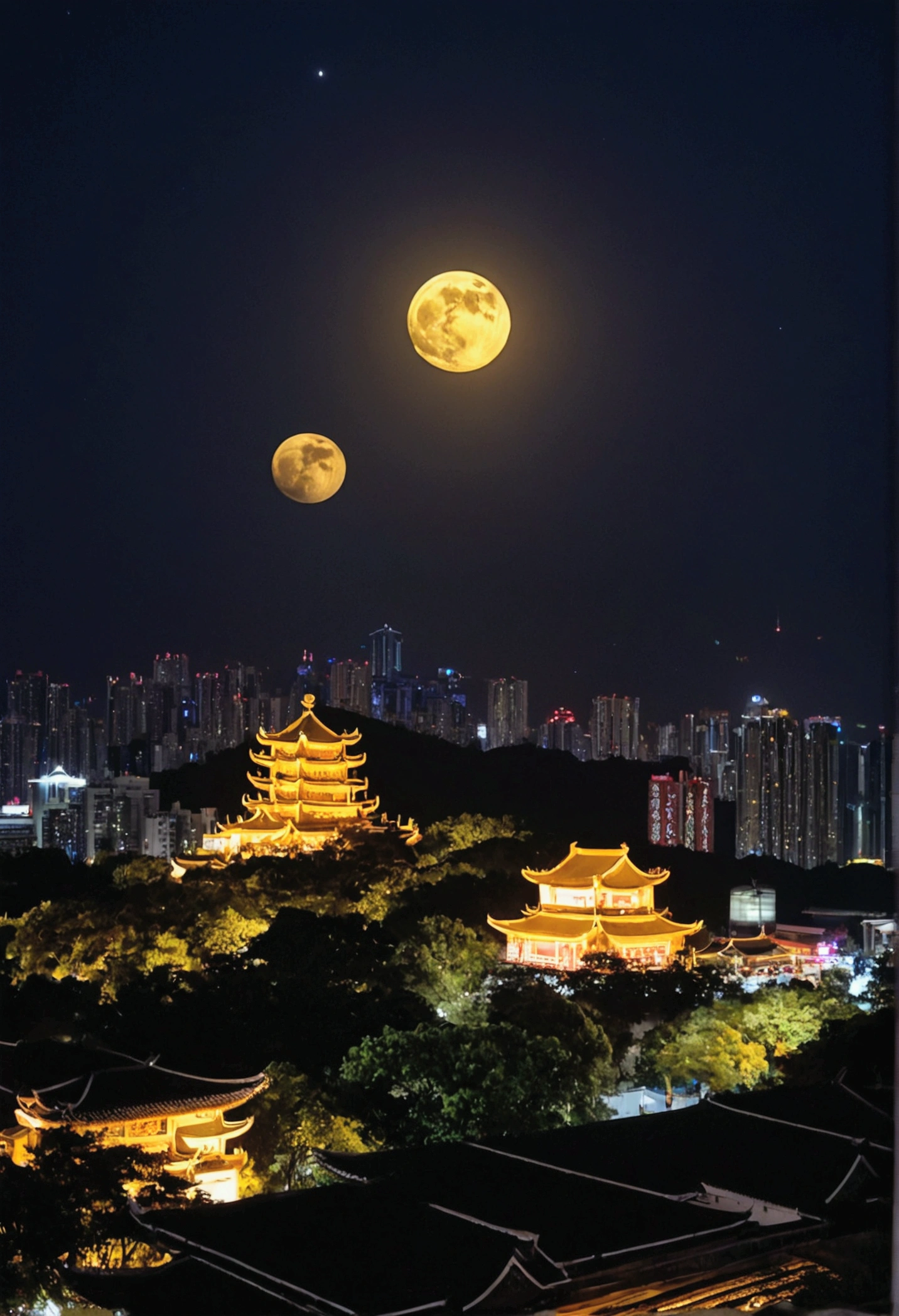 Express accurately "Mid-Autumn Festival to commemorate the founding of the People's Republic of China.",full moon",Photographing the Mid-Autumn Festival moon in your hometown、The Mid-Autumn Festival may be highlighted、A unique hometown scene on National Day