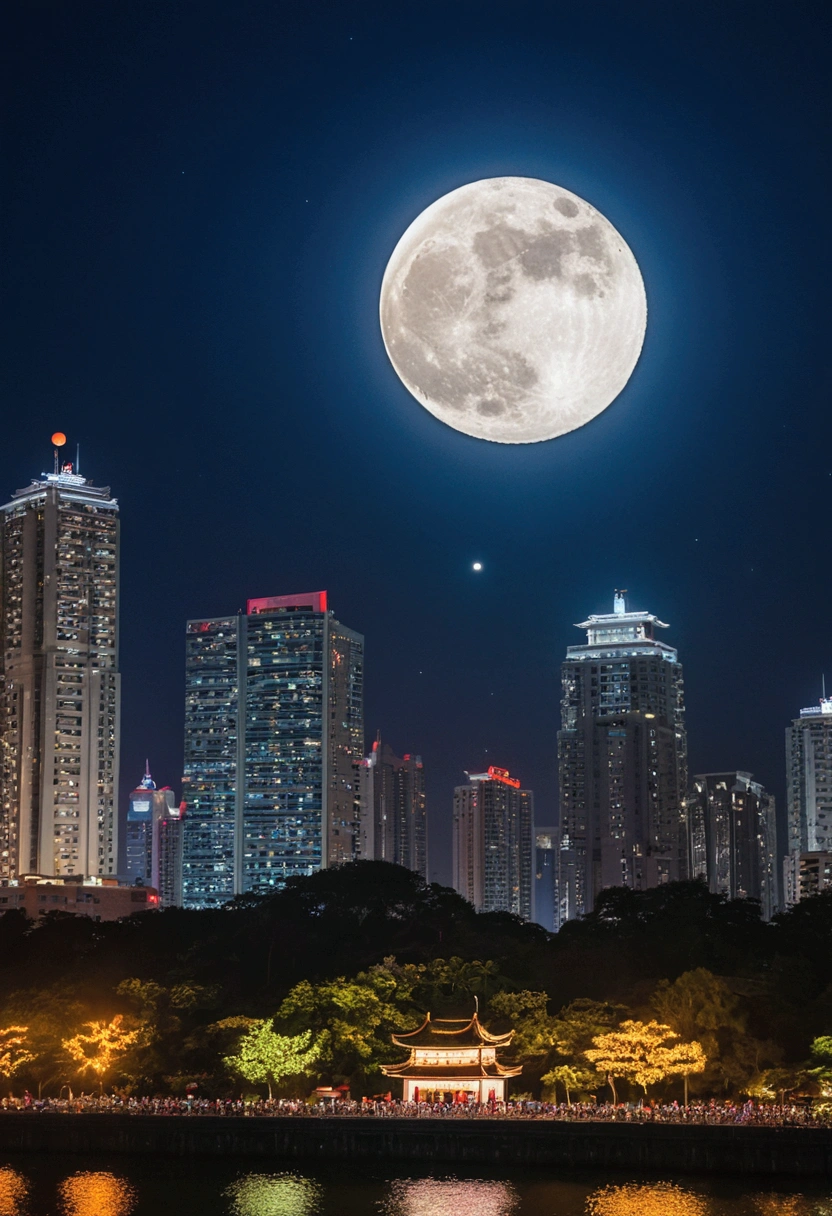 Express accurately "Mid-Autumn Festival to commemorate the founding of the People's Republic of China.",full moon",Photographing the Mid-Autumn Festival moon in your hometown、The Mid-Autumn Festival may be highlighted、A unique hometown scene on National Day