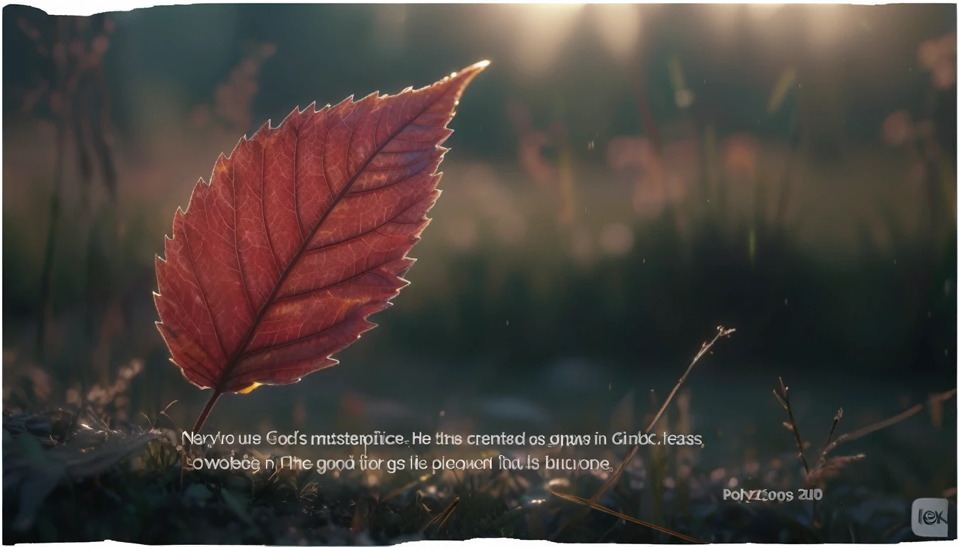 there is a leaf that is sitting on the ground in the grass, masterpiece. rendered in blender, 4 k masterpiece, 4k masterpiece, god\'s creation, masterpiece ; behance hd, close establishing shot, spiritual masterpiece, 2 0 2 1 cinematic 4 k framegrab, 8 k masterpiece, 8k masterpiece, bright light masterpiece, masterpiece 8 k