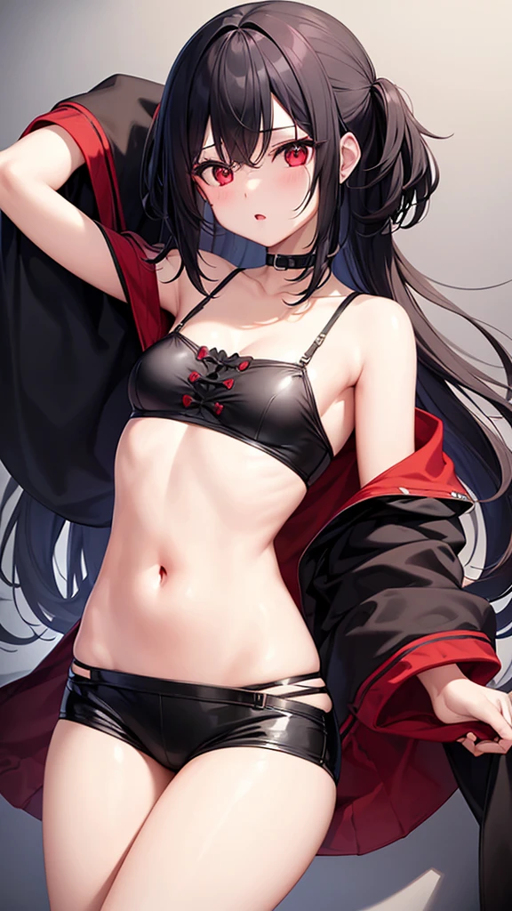 One girl、Red eyes、Black Hair、short、Black underwear、cute、Small 