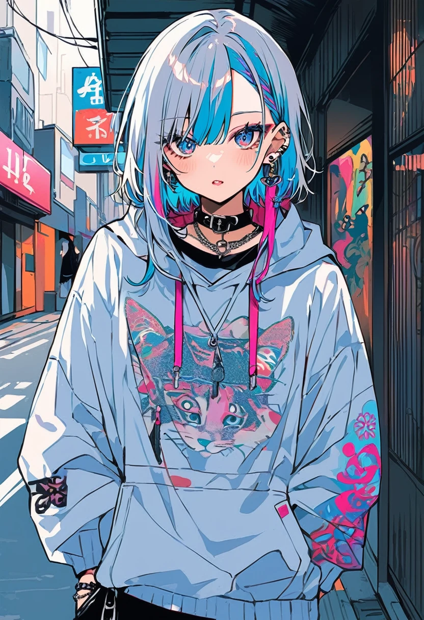 Inner color hair、Tattoo、Earrings、Street fashion