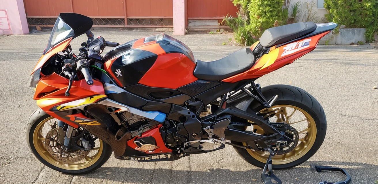 Male teenager, technical college student, mechanic, junkie, shirtless, showing off his muscular body and tattoos. Wearing jeans and sneakers, he rode a Suzuki GSX R1000 K8 big bike with a timed C-4 grenade mounted on his big bike's gas tank. While riding on the open road at night