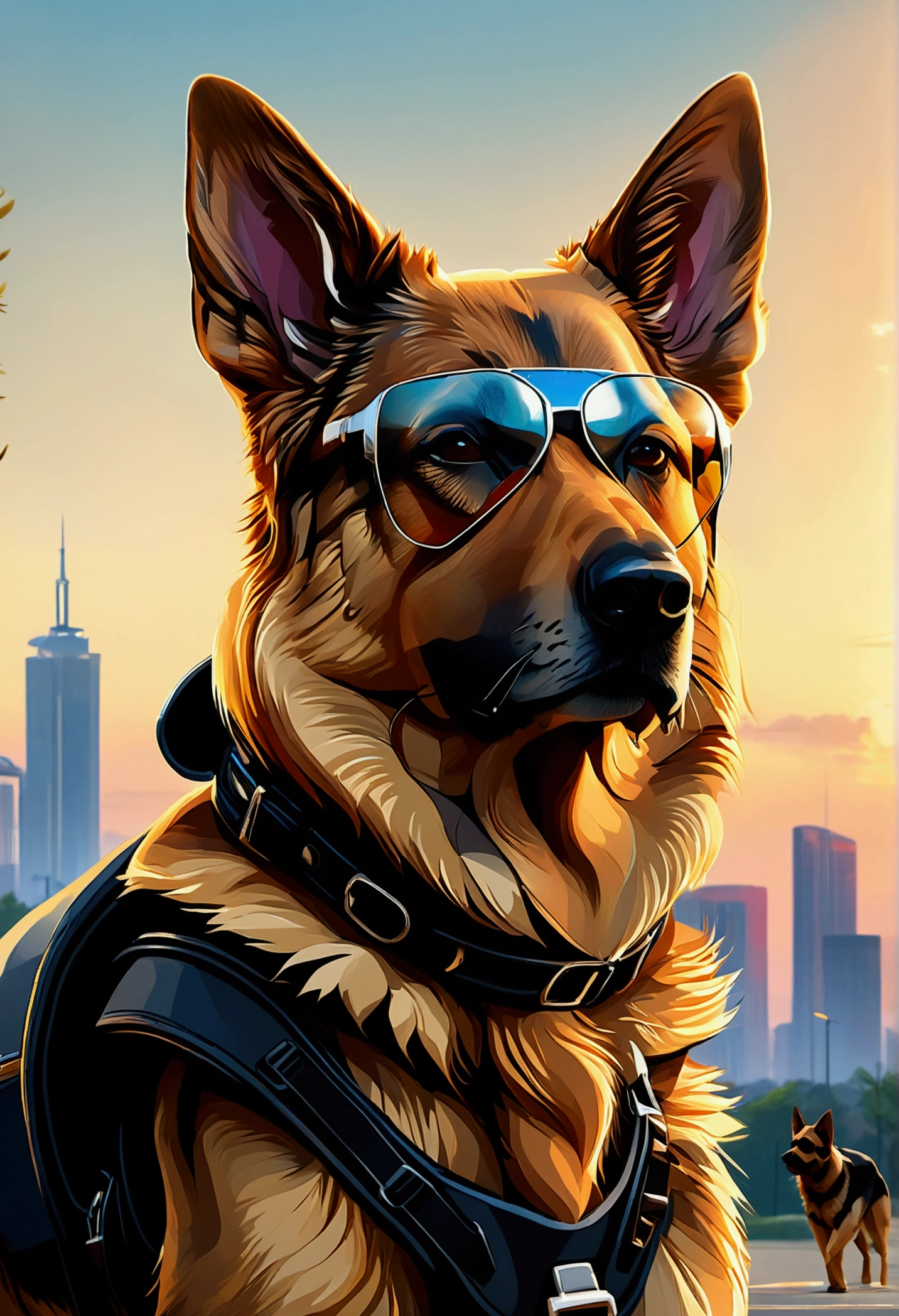 German Shepherd in light brown white with sunglasses 