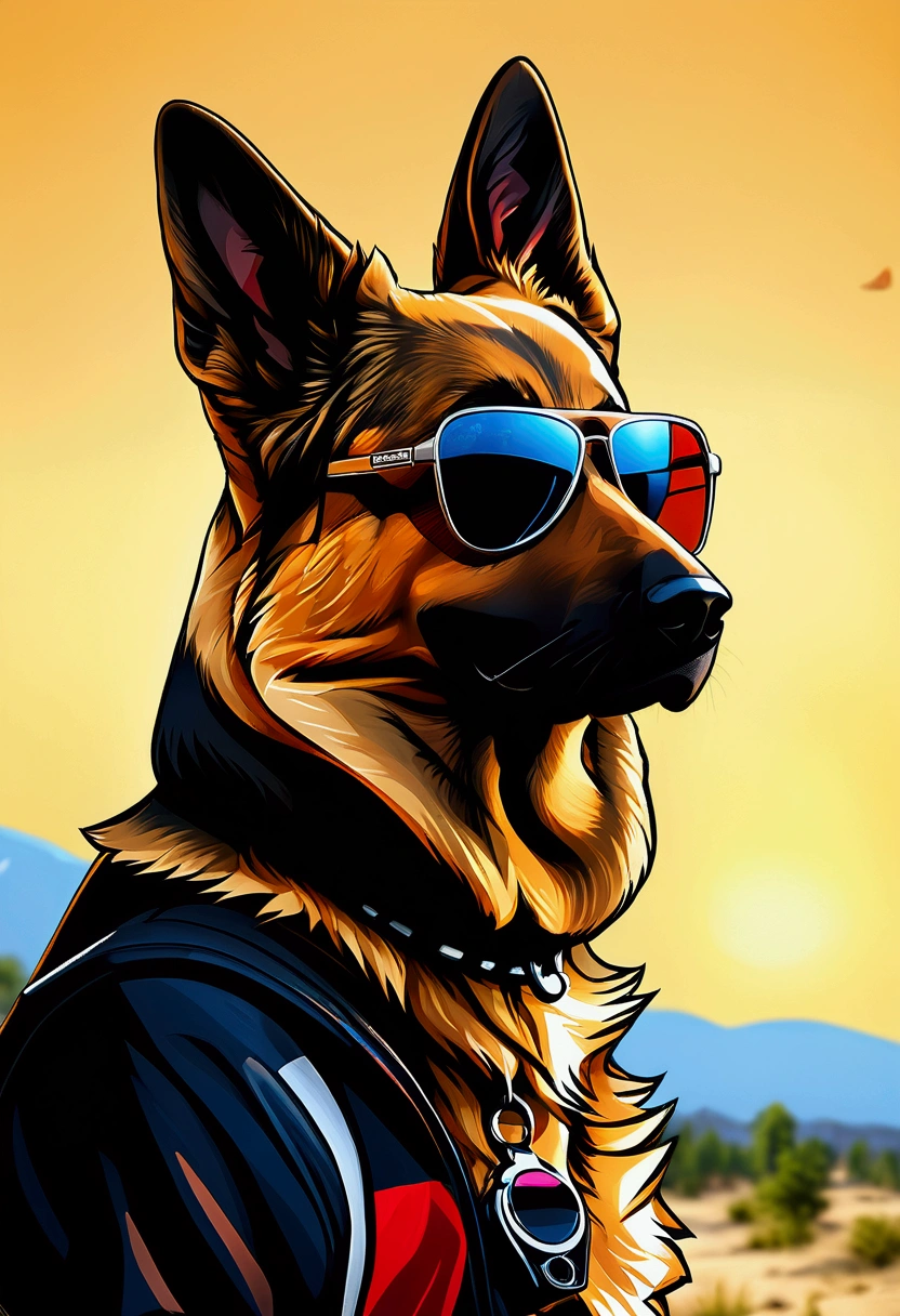 German Shepherd in light brown white with sunglasses 