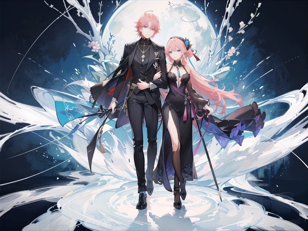 (Golden Ratio:1.2),(elegant anime male character:1.3),(male:1.4),(pink hair:1.2),(blue eyes:1.3),(Victorian-style outfit:1.2),[(white background:1.4)::10],(intricate floral patterns:1.3),(holding a pendant:1.2),(somber expression:1.3),(abstract, floating pieces in background:1.3),(dramatic atmosphere:1.3),(ethereal:1.3),(high detail:1.2),(vibrant colors:1.3),(fantasy aesthetic:1.4),

(black and red outfit:1.3),(floral designs:1.2),(delicate jewelry:1.2),(mysterious vibe:1.3),(romantic:1.3),(dark elegance:1.4),(anime style:1.4),(character focus:1.3),(male:1.5)