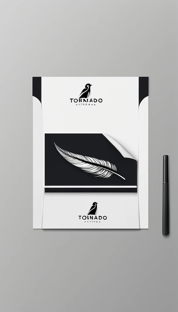 A minimal, modern, simple, cinematic logo design for the brand “tornado". Create a modern, minimalistic, high-quality, logo of a bird feather