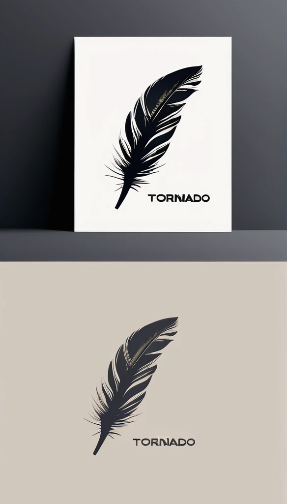 A minimal, modern, simple, cinematic logo design for the brand “tornado". Create a modern, minimalistic, high-quality, logo of a bird feather