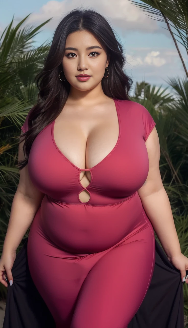 ((best quality)), ((masterpiece)), (detailed), perfect face, araffeTight skirtsShort , thicc, wavy short hair, she has a jiggly fat round belly, bbwchan, wearing tight simple clothes, skinny waist and thick hips, widest hips, her belly is fat and round, soft curvy shape, hyperrealistic full figure, wearing a cute top, wide hips, Blue swimsuit,On the beach by the seaBlue