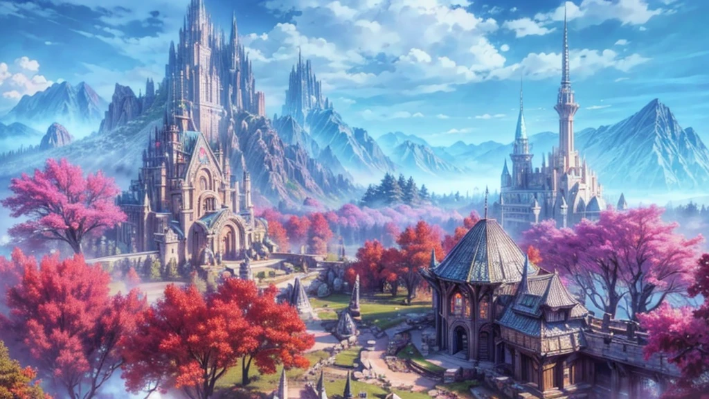 a wallpaper ultra wide angle, fantasy art, RPG art, (best Detailed: 1.5), (UHD: 1.5), (photorealistic: 1.4), mirkw00d, picture of an futuristic elven city built among the forest trees, a city of elves built in the forest, there are many houses built in the massive ancient forest woods, there are elven towers, a massive, elven fortress built on a hill near the city, fantasy elven forest background, sunset, the sun is setting down there are some clouds in the sky, best details, best quality, 16k, (ultra detailed: 1.5), masterpiece, best quality, (extremely detailed), ultra wide shot, photorealism, depth of field, hyper realistic