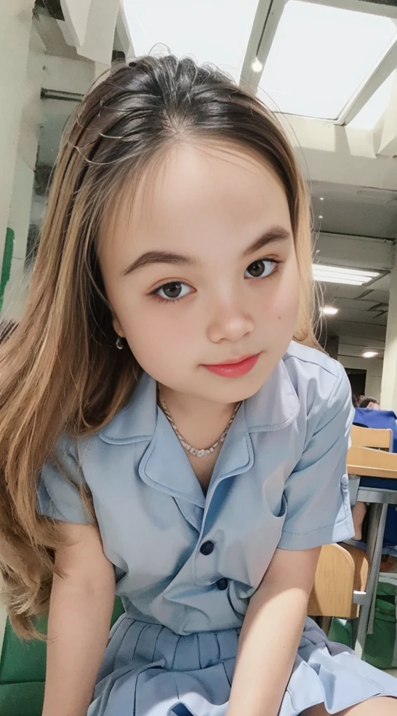 (highest quality,8K quality,masterpiece:1.3),(Super high resolution,Photoreal:1.4,Raw photo),(super detailed,caustics,detailed background),(ultra-realistic capture,Beautifully detailed skin,perfect ???????),at dusk,sunset sky,school building,schoolyard,18-year-old,cute,single eyelid,brown long hair,white shirt, gray mini skirt,look at the camera,bust up shot,natural soft light, sitting