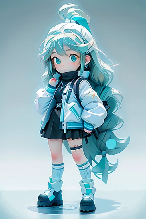 masterpiece, 最high quality, high quality, High resolution, One girl, alone, Aqua (KonoSuba), Blue Hair, Long Hair, blue eyes, White shirt ,Long white coat, Black office skirt, Knee socks, whole body, Are standing, Put your hands in your pockets, boredom, Depth of written boundary, Research Room,