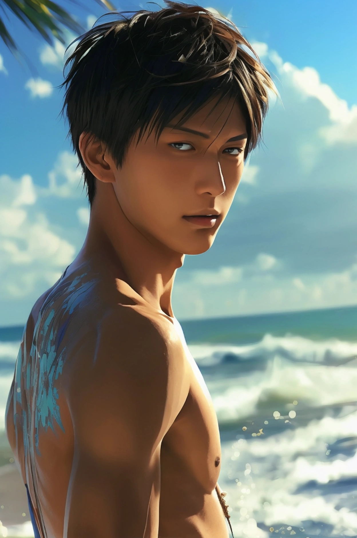 1boy  handsome Aomine Daiki ,beach