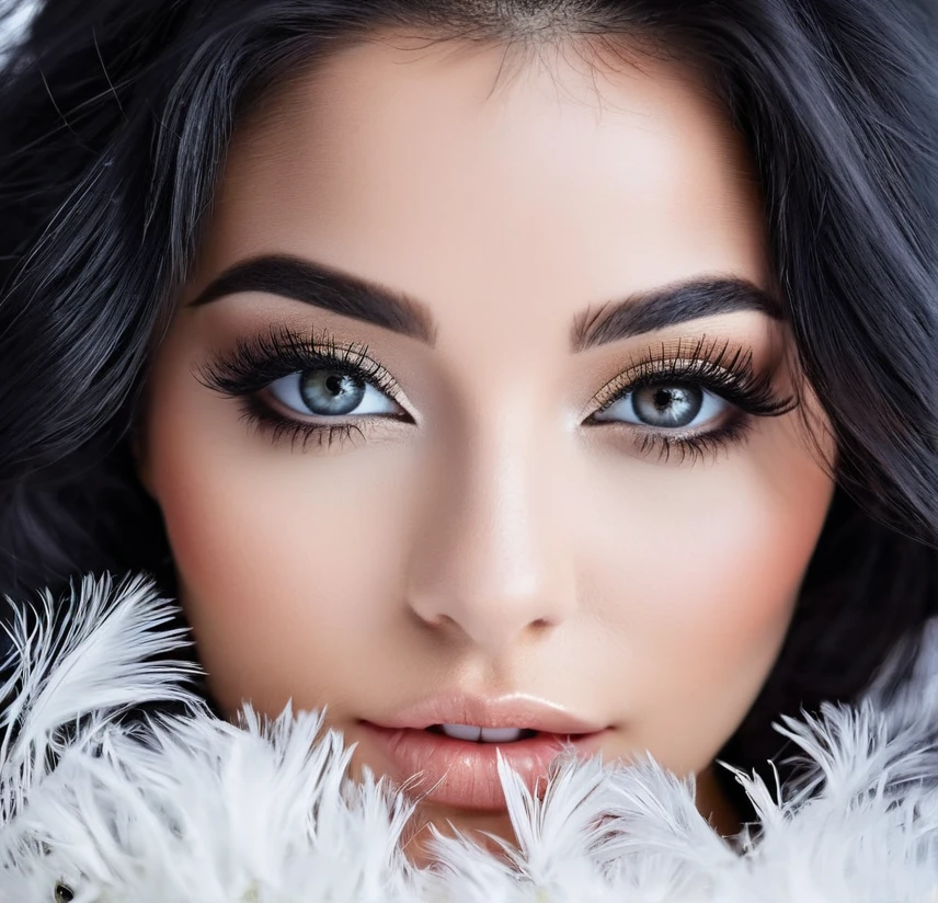 cheveux noir, femme blanche, très mignonne, très jeune, pas majeur, haute qualité, photoréaliste, mâchoire forte humaine réaliste , grosse pommette, , yeux noir, Photographie hyperdétaillée, Lumière douce, ultra haute résolution , de face