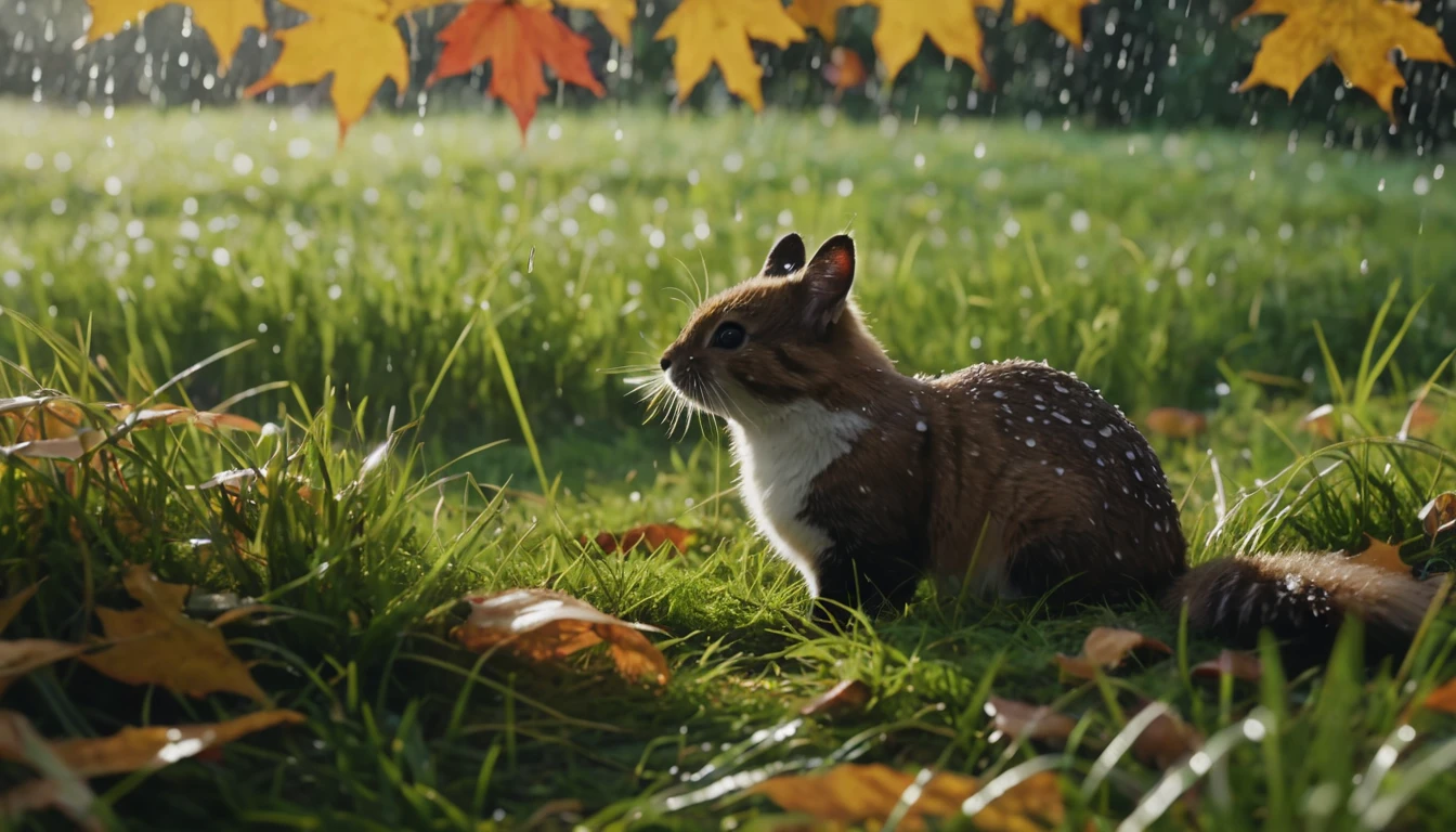 there is a どんぐり that is sitting on the grass, nature documentry footage, youtube video screenshot, today's featured photography 4k, autumn rain turkel, nature photography 4k, november, cinematic widescreen shot, leaves and magic, high quality screenshot, 2 0 2 1 cinematic 4 k framegrab, wide screenshot、雪が薄く積もっている