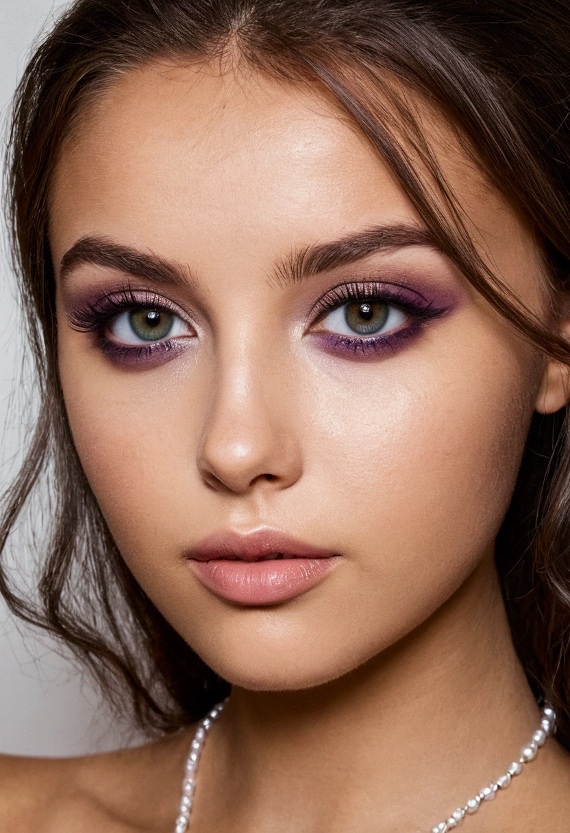 femme arafée avec un débardeur blanc et un collier, sexy girl with yeux verts, portrait sophie mudd, cheveux bruns et grands yeux, super réaliste, 4K, selfie d'une jeune femme, yeux de la chambre, violette myers, sans maquillage, maquillage naturel, regarder directement la caméra, visage avec artgram, maquillage subtil, yeux verts, jolie fille, pose sexy, portrait, déesse brune, détail élevé