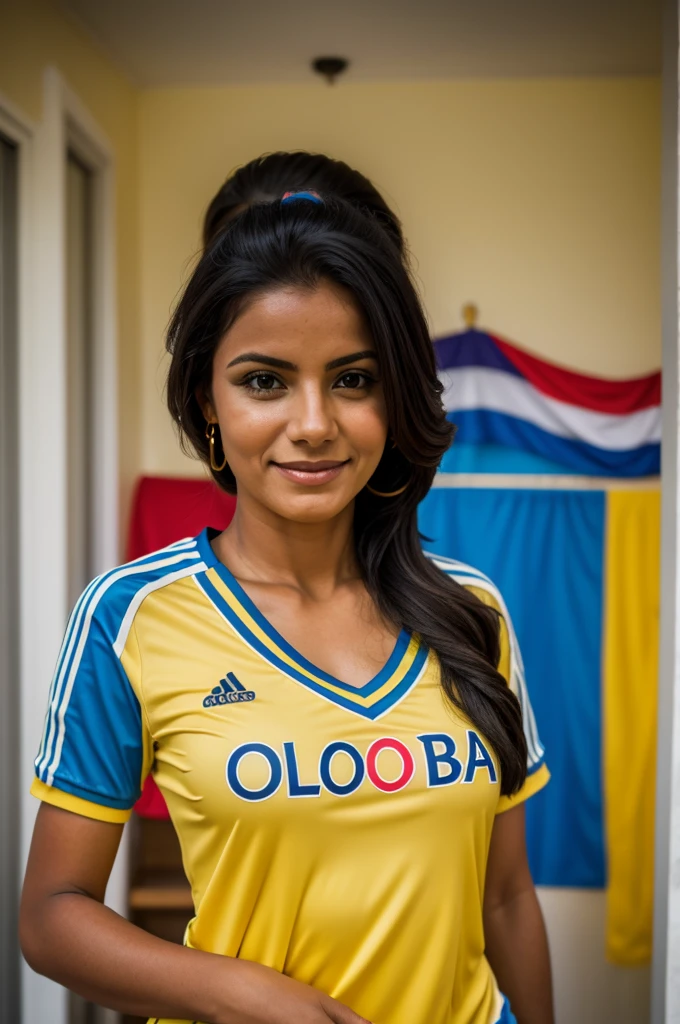 woman with Colombia shirt, SANDRA's name on the shirt and the number 10 on the back of the shirt from the stadium