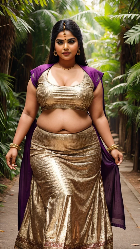 Office scene, A radiant, full-figured South Indian plus sized 35 year old aunty wearing a cream colour glittered short party skirt and black blouse, captured in a full-body image with vibrant hues and meticulous details. Full body image