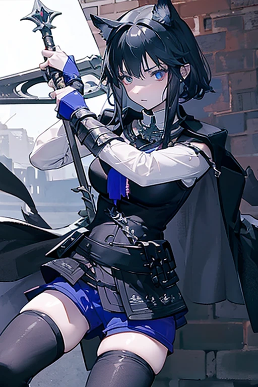 A black-haired girl wields the Heavy Thrusting Swords from within the Elden Ring in a reverse grip.