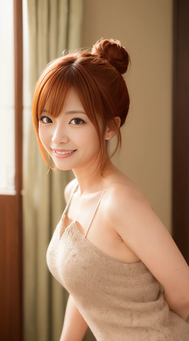 (Highest quality, 8K, masterpiece :1.3),Mrs. Yuigahama,ガハMom, As I expected, my youth romantic comedy is wrong。, One woman,Bun Hair,30 years old,Mom,Orange Hair,nsfw,Bewitching Smile,Sexy pose,Sex with a man