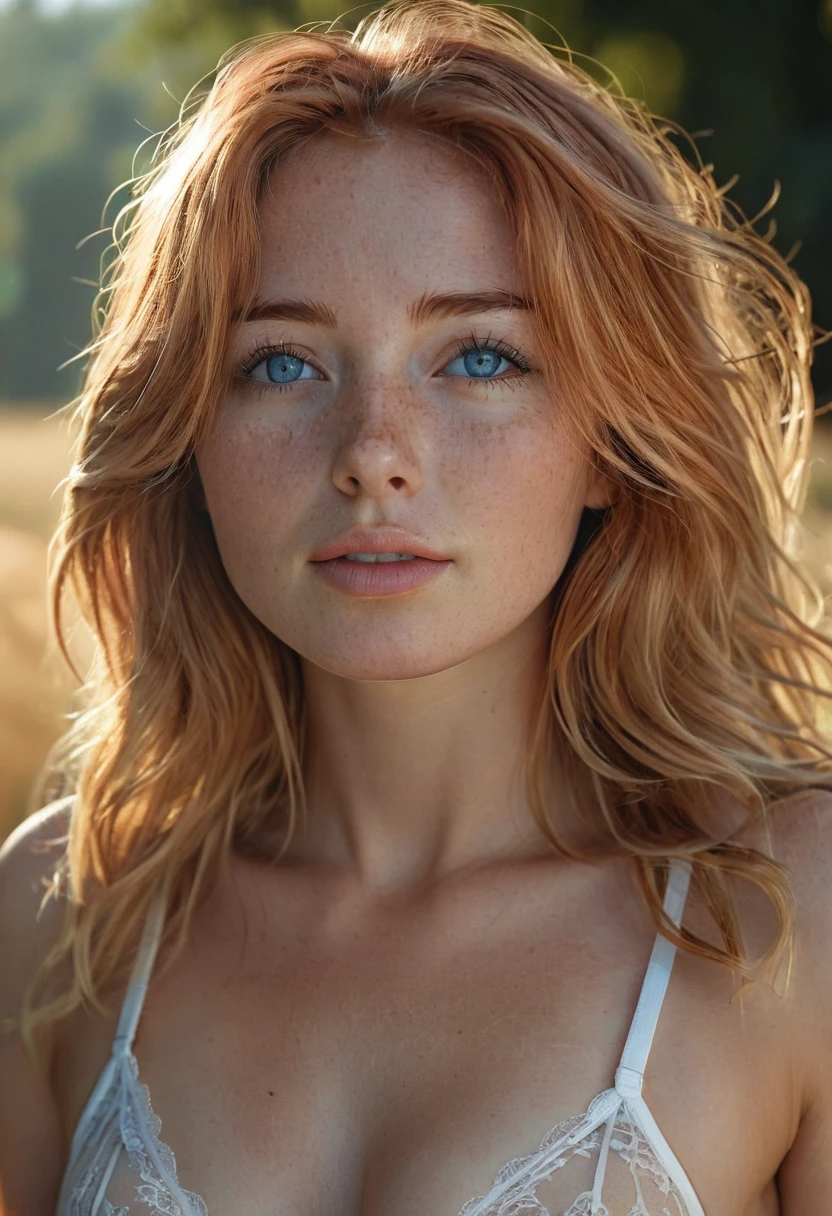 paparazzi shot of a beautiful young girl, beautiful 25 year old girl, intricate red-haired hair, sweaty, sunlit, dripping wet, leaning back, 8K,Best quality, masterpiece, ultra high res, (photorealistic:1.4), raw photo, (Authentic skin texture:1.3), (film grain:1.3), young girl wide hips, beautiful detailed bright greay red and black eyes, masterpiece, best quality, pastel dreamy light, bathing in backlighting, (((wearing a two piece sheer lingerie))), sunrays, fog, haze, sunlit, cozy, morning dew, backlighting, hazy, golden hour, morning light, looking at camera, countryside, masterpiece, best quality, ultra-detailed eyes, solo, shadows, contrast, cinematic light, side lighting, ultra high resolution, best shadow, RAW, 4k, ultra-realistic style, detailed face and eyes, Cinematic, Color Grading, professional Photography, Depth of Field, hyper-detailed, beautifully color-coded, insane details, intricate details, beautifully color graded, full body shot, epic scene composition, fit girl, small perky breasts, cinematic look, dslr, high quality, film grain, (pubic hair), ((detailed crotch)), (((big camel toe, clitoris, vulva)), see through panties, extreme quality, slightly wet panties, (((plump pussy lips))),(( visible pubic hair)), very hairy pussy bump, (((outline of the labia majora (the outer lips of the vulva) in tightly fitting transparent panties, bulge panties, toned body, legs apart, thigh gap