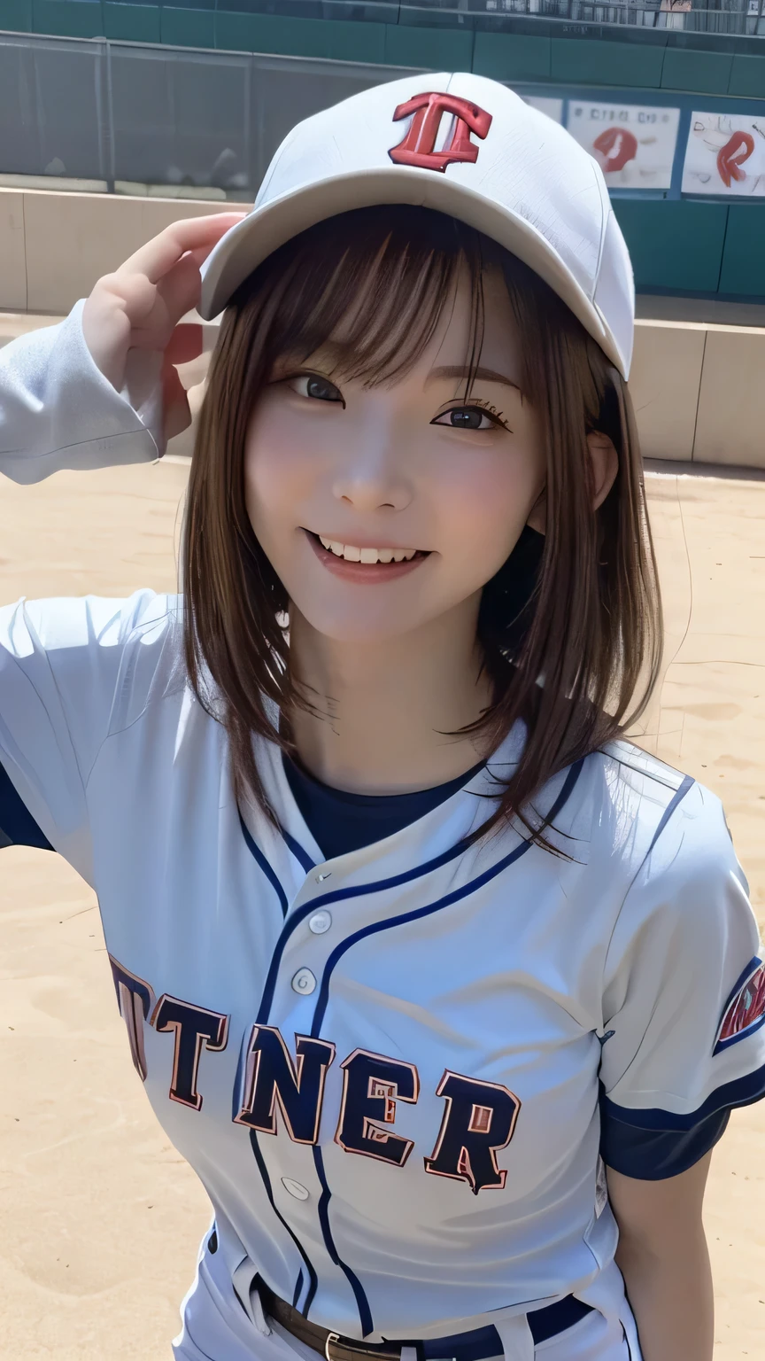 Best picture quality (8K, high resolution, Masterpiece: 1.2), super detailed,  215 Short Hair,Three braids long hair, 26-year-old woman, 


situation: The moment when a baseball player pitches powerfully on the mound。
detailed:
angle: Photographed from diagonally behind the mound。The powerful figure is captured on camera as he swings his arms down.。
clothing: uniform、cap、Gloves。
atmosphere: A silent stadium、Spectators focus on the ball being thrown。The pitcher&#39;s technique and spirit are outstanding。


, Active Pause ,
Beside her、The thunder danced。
Focus on the waist above


, random cute pose ,big eyes ,Puffy eyes ,  Heart Pupil, blush  , huge shy smile , salute
