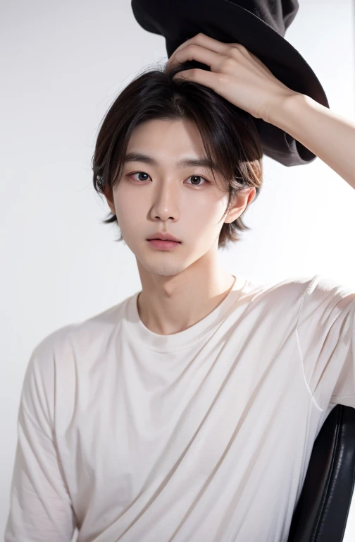 Korean man in his 20s, white background, cute