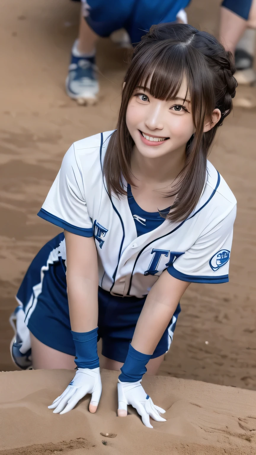 Best picture quality (8K, high resolution, Masterpiece: 1.2), super detailed,  215 Short Hair,Three braids long hair, 26-year-old woman, 


situation: The moment when a baseball player pitches powerfully on the mound。
detailed:
angle: Photographed from diagonally behind the mound。The powerful figure is captured on camera as he swings his arms down.。
clothing: uniform、cap、Gloves。
atmosphere: A silent stadium、Spectators focus on the ball being thrown。The pitcher&#39;s technique and spirit are outstanding。


, Active Pause ,
Beside her、The thunder danced。
Focus on the waist above


, random cute pose ,big eyes ,Puffy eyes ,  Heart Pupil, blush  , huge shy smile , salute
