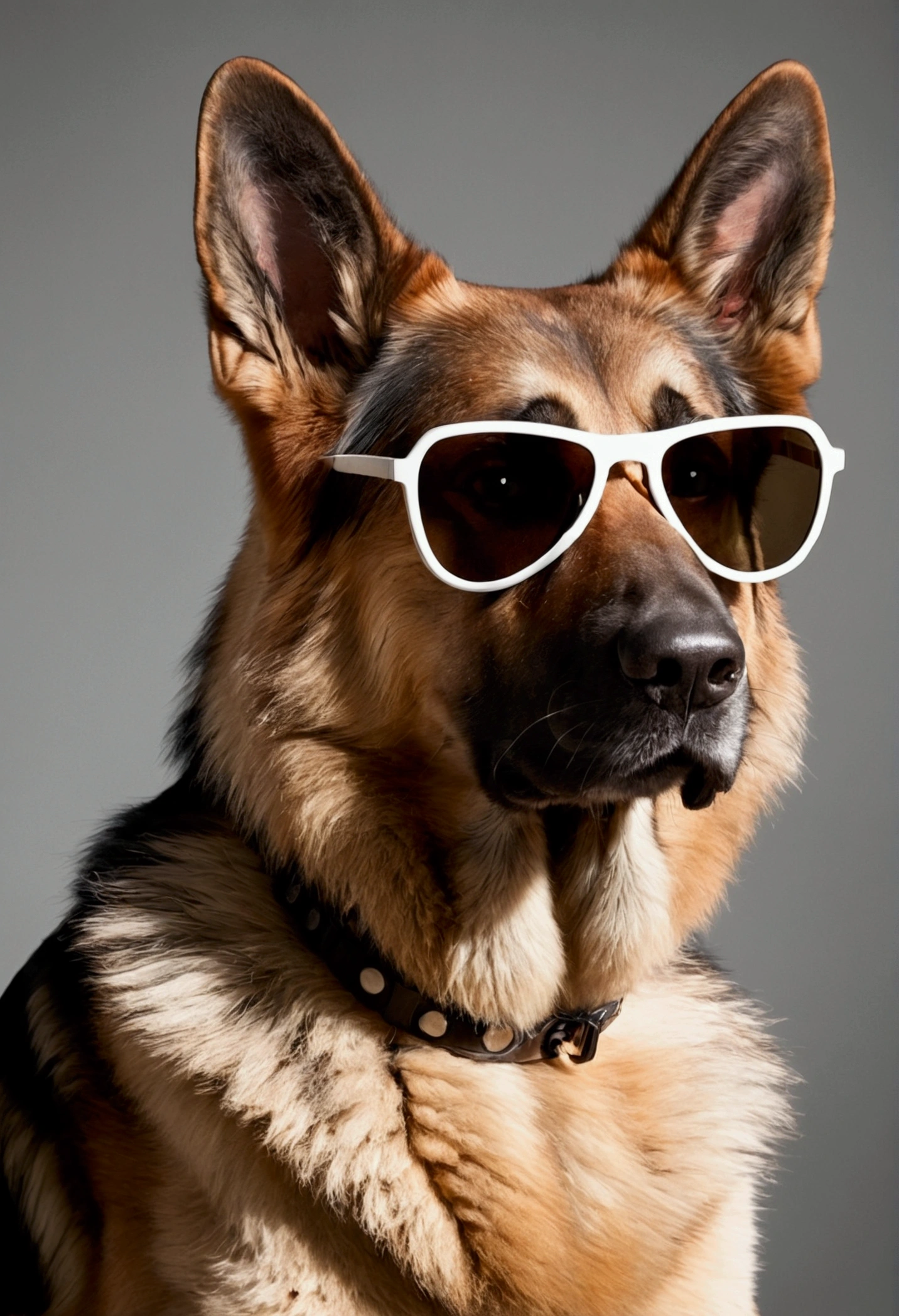 German Shepherd in light brown white with sunglasses 