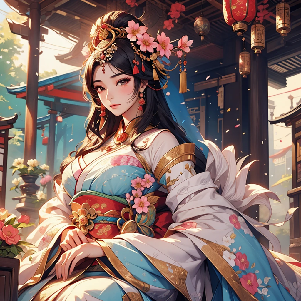 Holding a fan、Arabian woman with flowers in her hair, Exquisite digital illustrations, Beautiful artwork illustration, Amazing digital illustrations, Beautiful digital art, Inspired by Yoon Doo-seo, In the style of digital illustration, Empress of China, Portrait of a Geisha, Beautiful Fantasy Empress, Beautiful digital illustrations, 美しいPortrait of a Geisha, Portrait of a Geisha