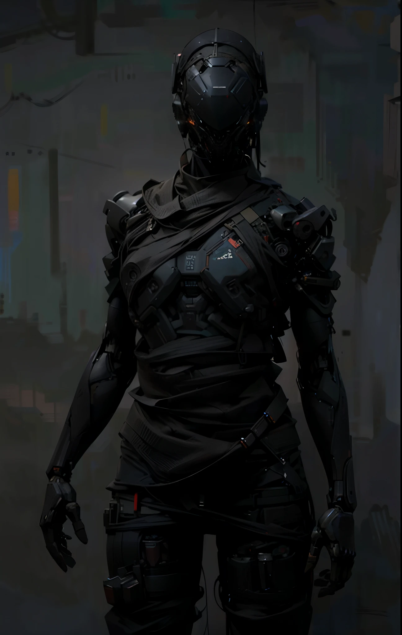 dark_imaginary,cyberpunk,(Saw,Saw man,red:1.1),1man,Mechanical Marvel,Robotic presence,Cyber Guardian, Dark cyberpunk