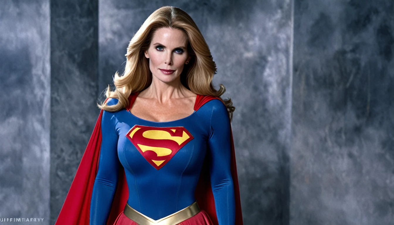 strong/powers sexy woman Julie Hagerty Supergirl 1984s DC comics costume; big and strong breasts. HD. Photograph, ((realism)), extremely high quality RAW photograph, ultra detailed photograph, sharp focus, high resolution, (detailed skin:1,3),high quality, film grain, Fujifilm XT3,Highly Detailed, movie, (Cinematic Photo:1.3) of (Realistic:1.3)