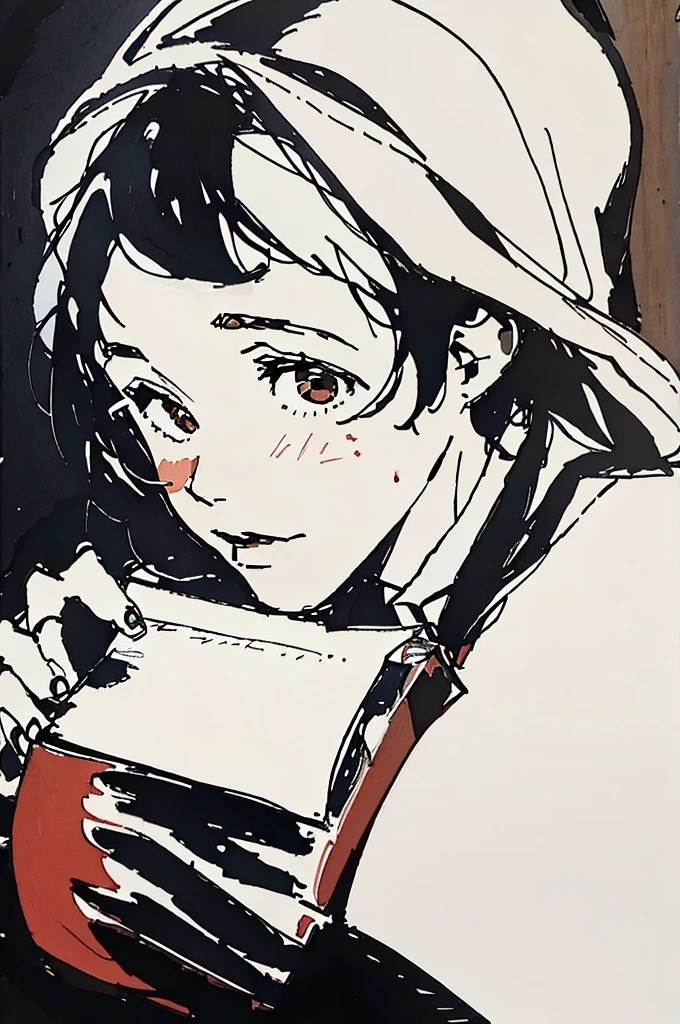 Singer IU wrting a letter, detais, thick stroke, water paint:0.5,