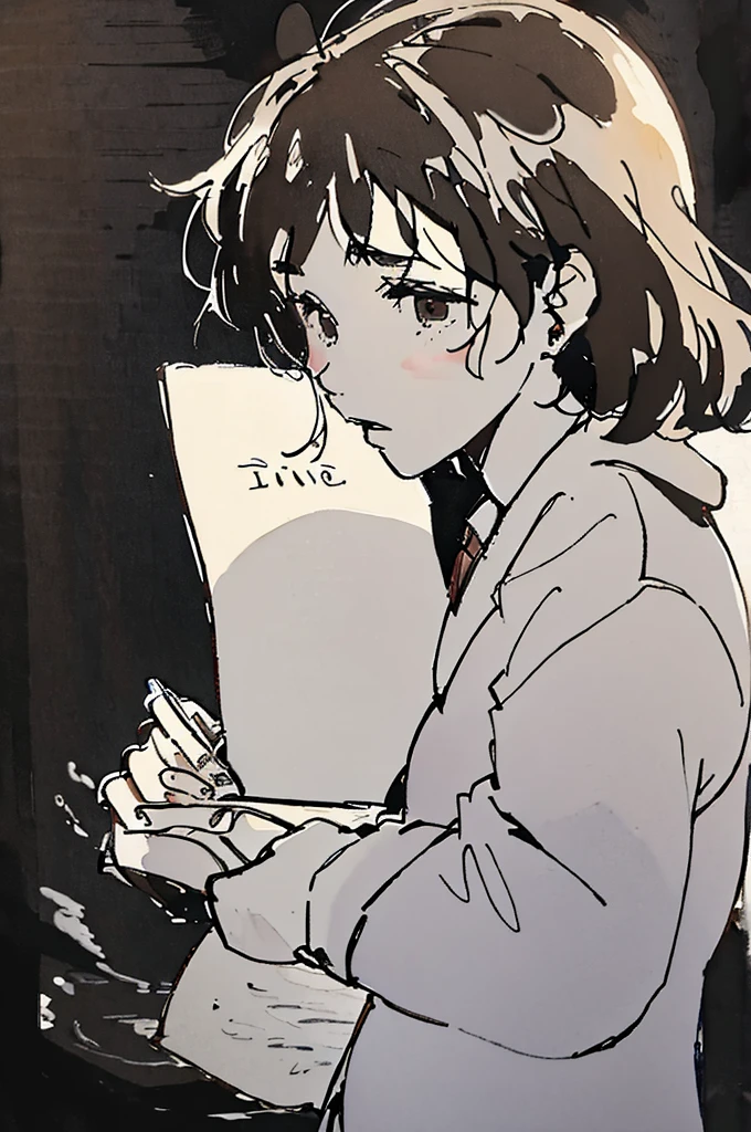 Singer IU wrting a letter, detais, thick stroke, water paint:0.5,