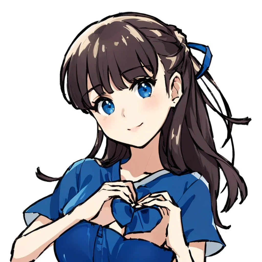 a woman, Blue clothes, Half Up、Blue ribbon、Cute adult woman