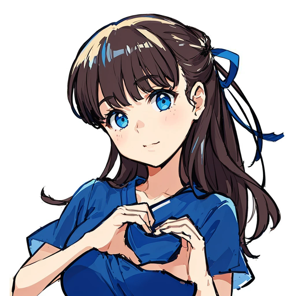 a woman, Blue clothes, Half Up、Blue ribbon、Cute adult woman