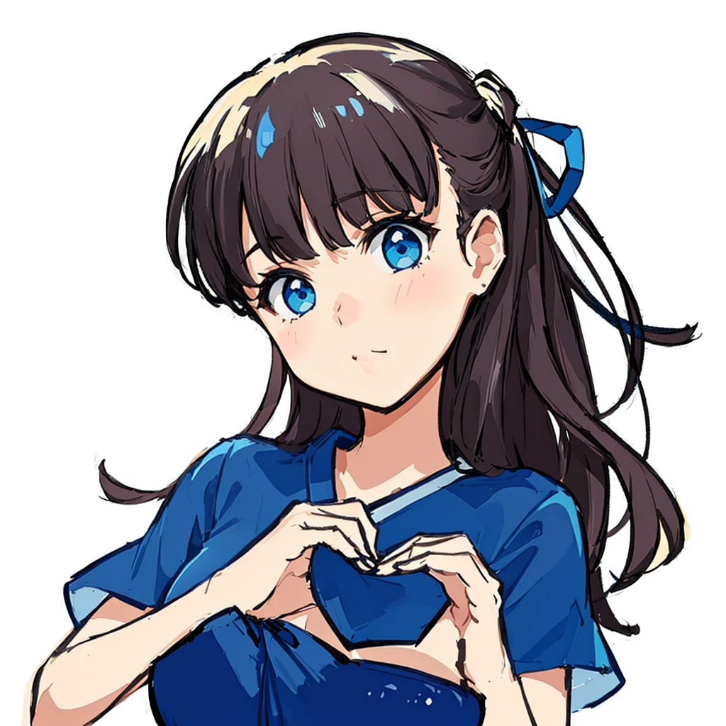 a woman, Blue clothes, Half Up、Blue ribbon、Cute adult woman