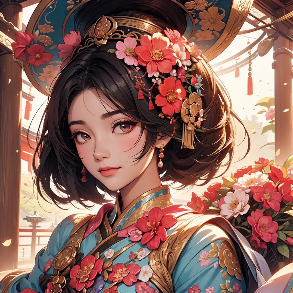 Holding a fan、Arabian woman with flowers in her hair, Exquisite digital illustrations, Beautiful artwork illustration, Amazing digital illustrations, Beautiful digital art, Inspired by Yoon Doo-seo, In the style of digital illustration, Empress of China, Portrait of a Geisha, Beautiful Fantasy Empress, Beautiful digital illustrations, 美しいPortrait of a Geisha, Portrait of a Geisha
